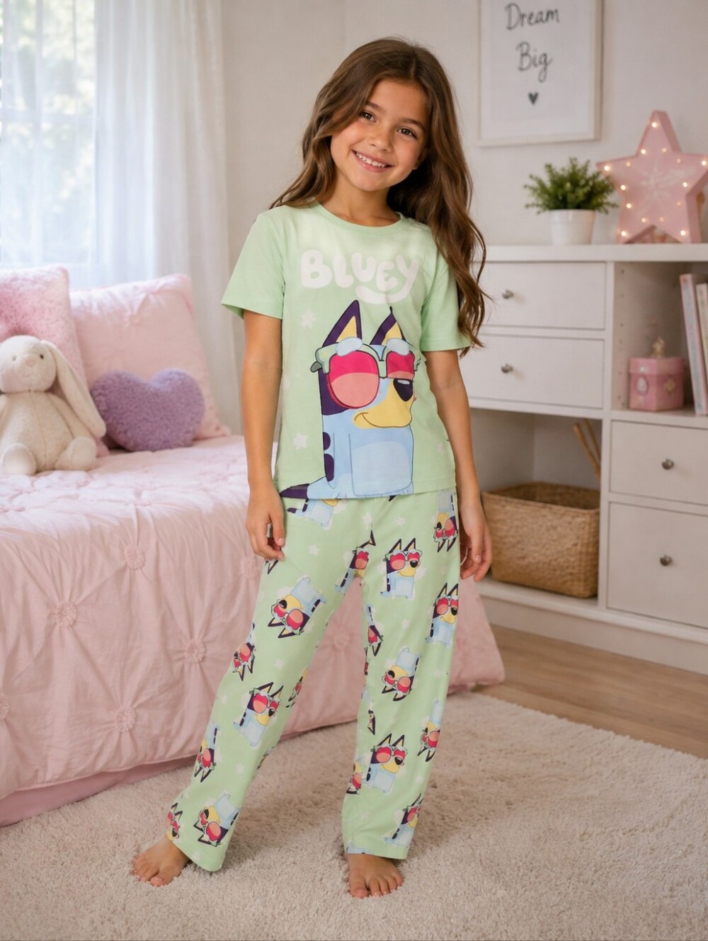 BLUEY Kids Girls Youth 2 Pc Pajama Set top & pants size 10 Green New NWT